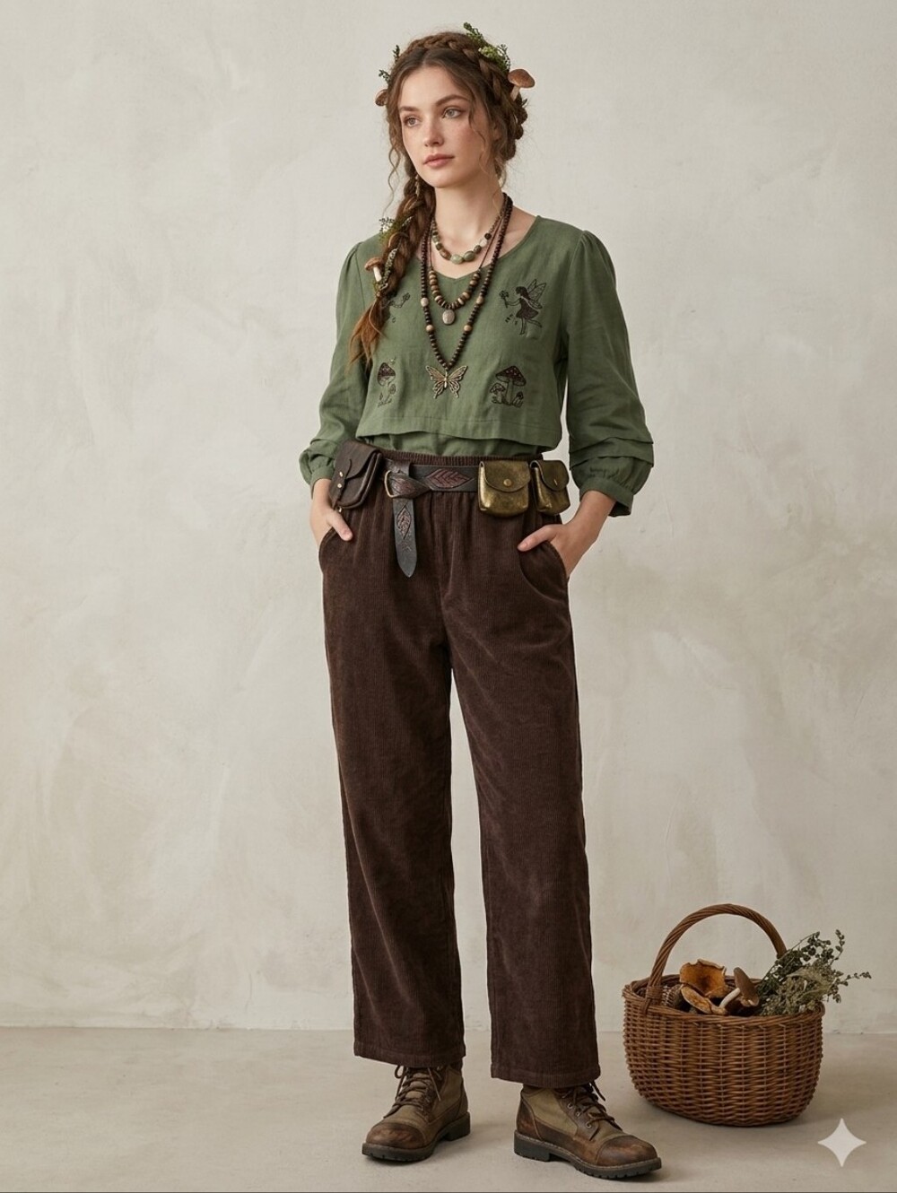 Vintage Carroll Reed Corduroy Elastic-Waist Pants in Dark Brown